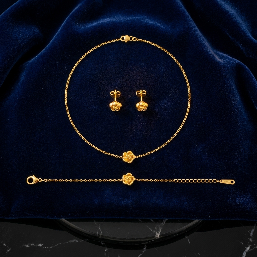 Premium Camellia Flower Set ( Pendant , Bracelet & Earrings )