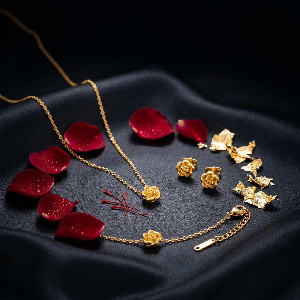 Premium Camellia Flower Set ( Pendant , Bracelet & Earrings )