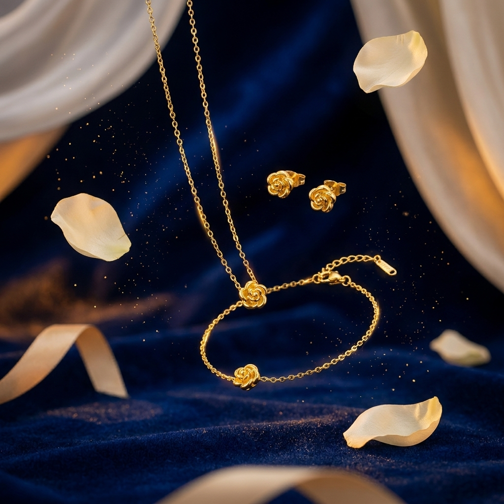 Premium Camellia Flower Set ( Pendant , Bracelet & Earrings )