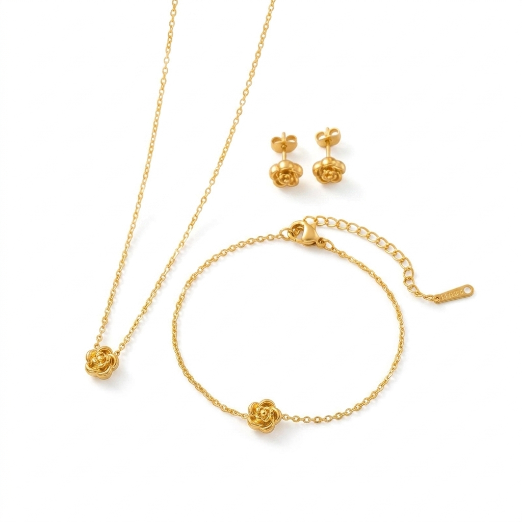 Premium Camellia Flower Set ( Pendant , Bracelet & Earrings )
