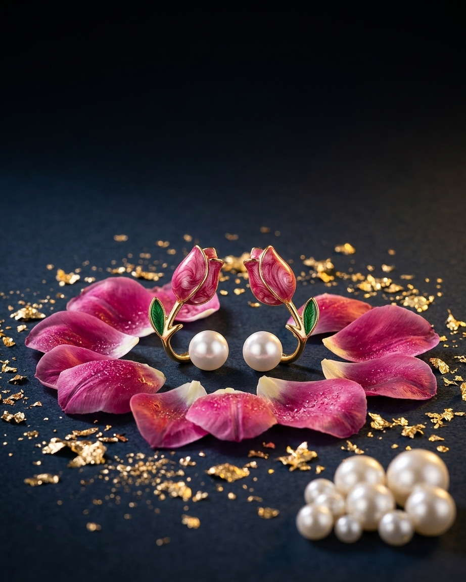 Korean-style Pink Tulip Pearl Stud Earrings | Zaryab