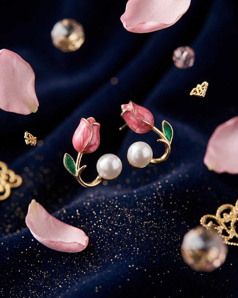 Korean-style Pink Tulip Pearl Stud Earrings | Zaryab