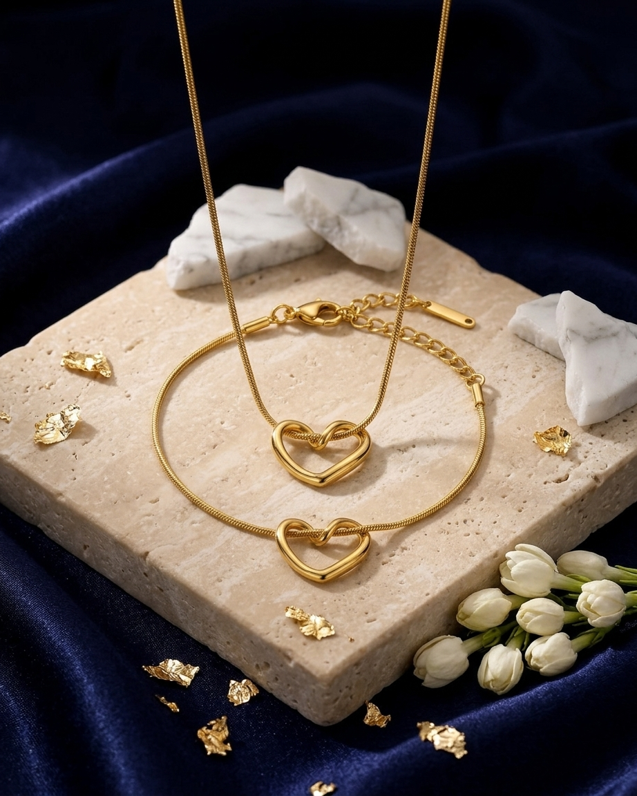 Hollow Heart Pendant Necklace & Bracelet Bundle | Zaryab