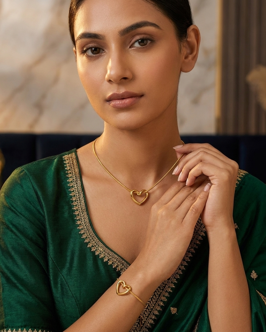Hollow Heart Pendant Necklace & Bracelet Bundle | Zaryab