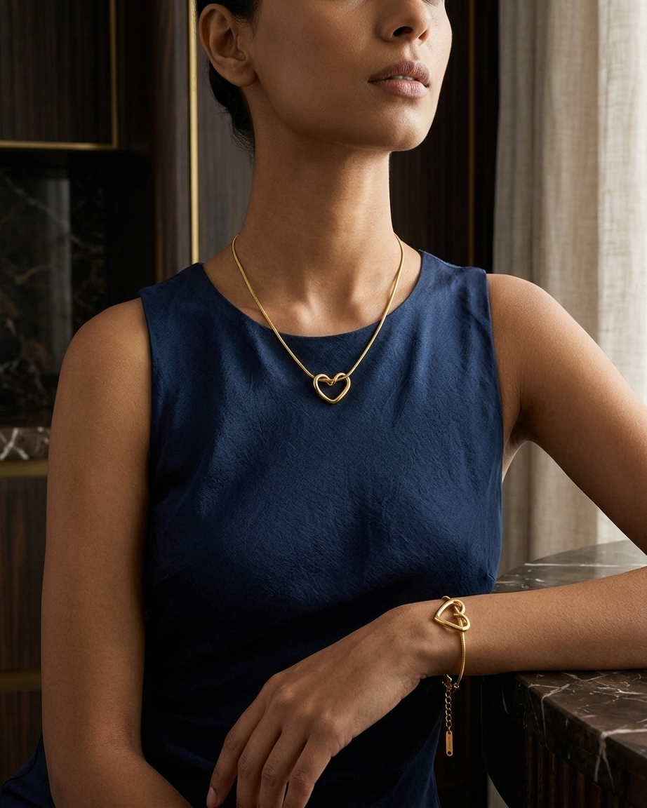 Hollow Heart Pendant Necklace & Bracelet Bundle | Zaryab