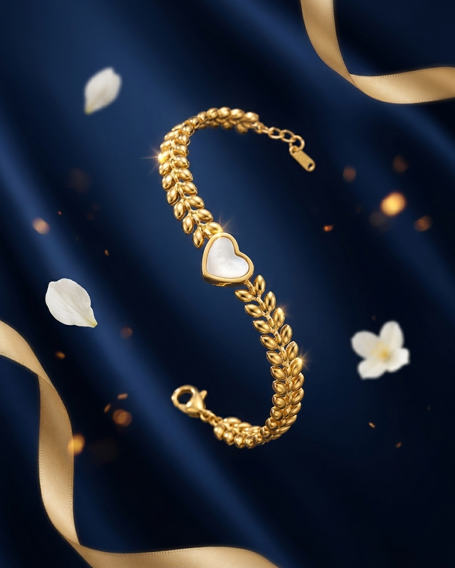 Premium Gold Leaf Heart Charm Bracelet