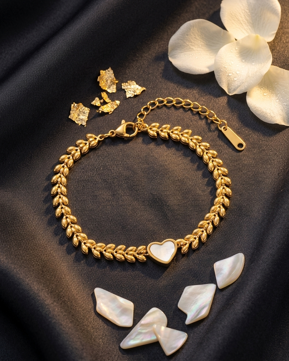 Premium Gold Leaf Heart Charm Bracelet