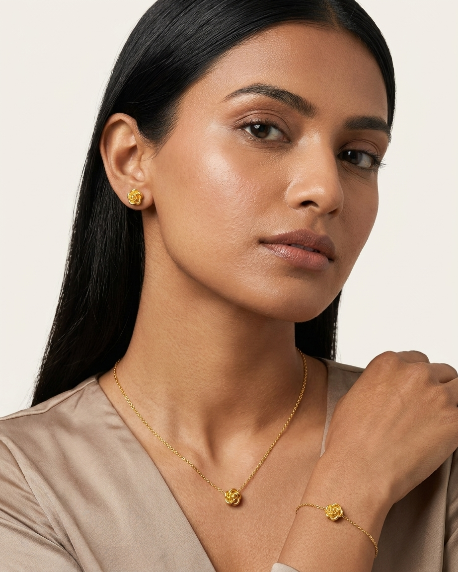 Premium Camellia Flower Set ( Pendant , Bracelet & Earrings )