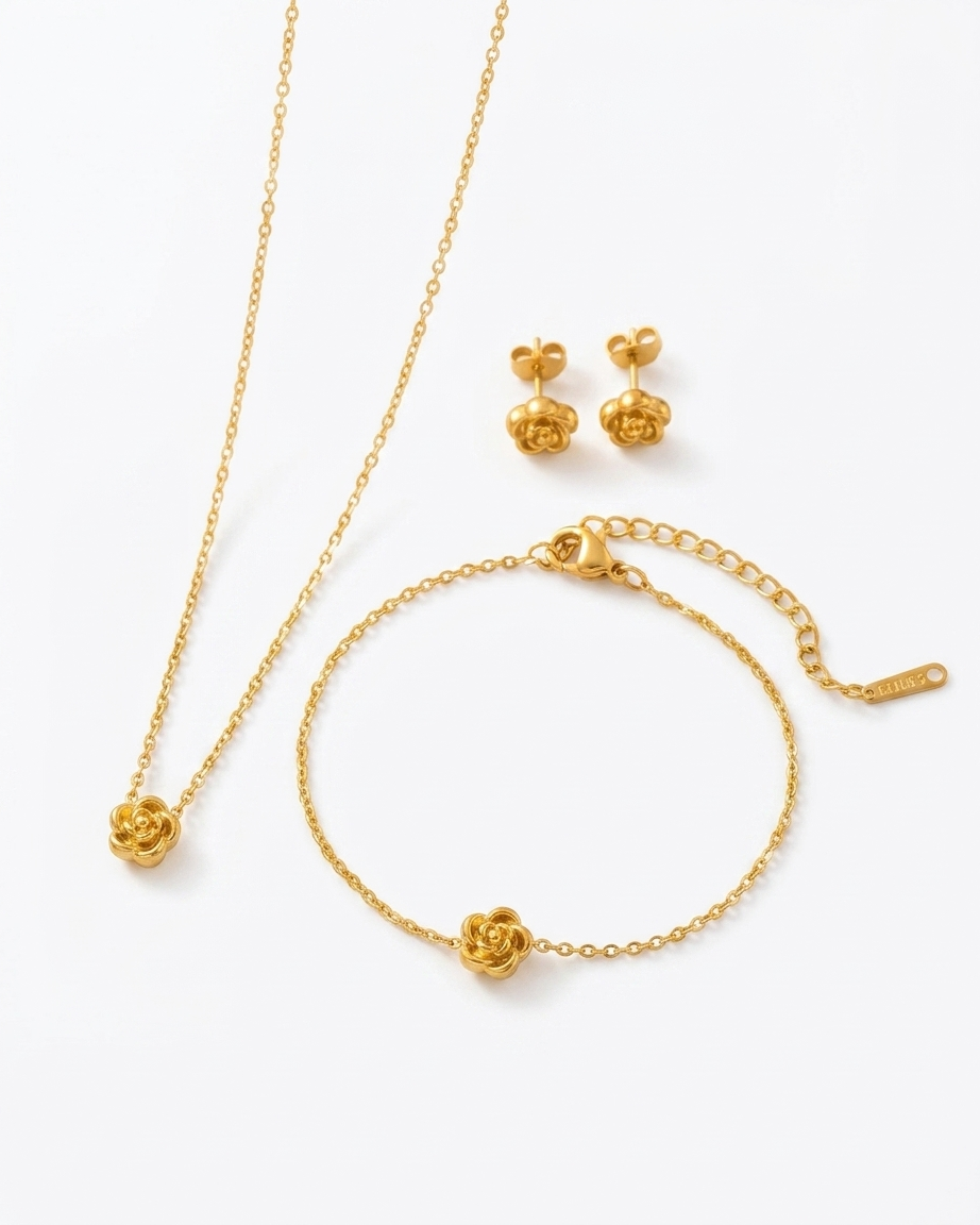 Premium Camellia Flower Set ( Pendant , Bracelet & Earrings )