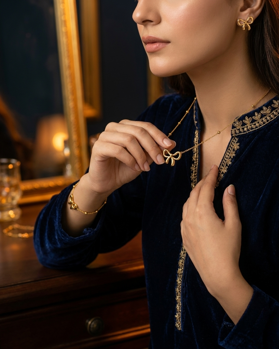 Premium Bow Set ( Pendant , Bracelet & Earrings )